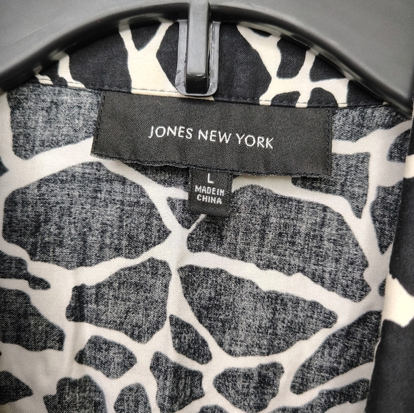 JONES NEW YORK Women's Cotton Blouse Long Sleeve Animal Print Black White L - Picture 2 of 10